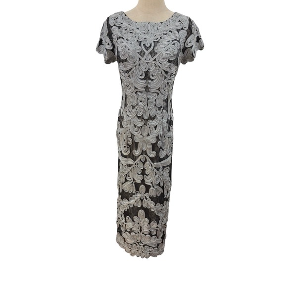 JS Collections Dresses & Skirts - JS Collections Dress Silver Ribbon Embroidered Black Lace Sheath Sz 4 whimsigoth